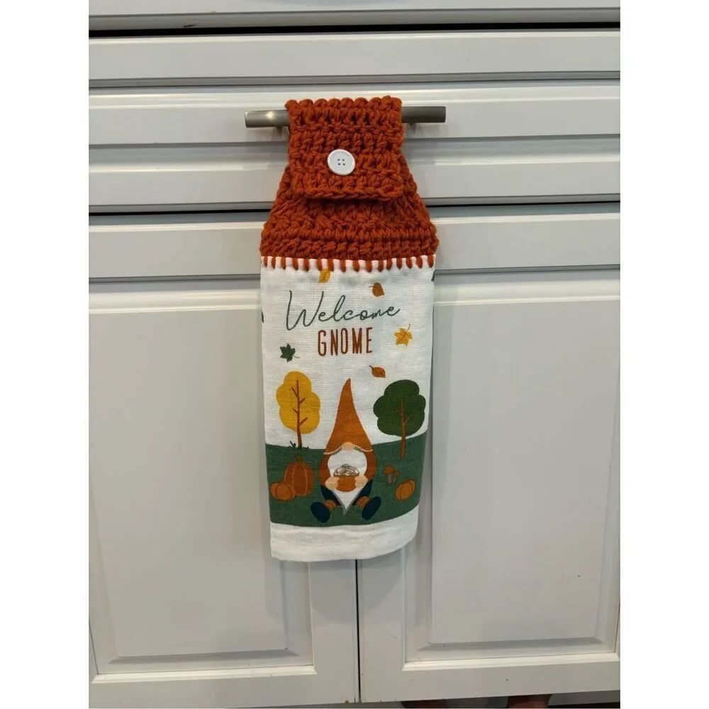 Crochet Top Kitchen Towel- Welcome gnome